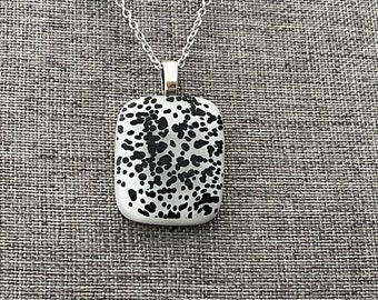 Handmade Fused Glass Black Pendant, Charm Pendant, Small Pendant, Gift for her, Black Necklace, Gift for Mom, White Necklace, 20
