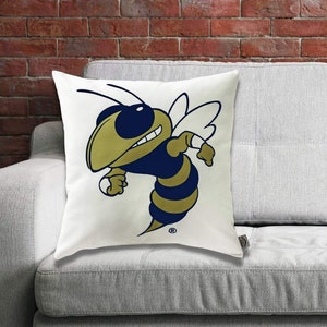 Georgia Tech Pillow, Yellow Jackets Buzz Pillow, GA Tech Mascot Pillow Cover, Yellow Jacket Gift Graduation, Georgia Tech Dorm Cushion