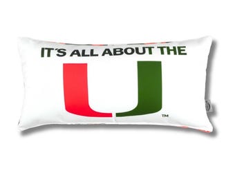 Miami Hurricanes Lumbar Pillow Cover - Licensed U Miami Dorm Room Decor - Miami Bed Party