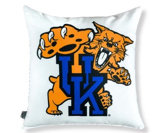 University of Kentucky Wildcat Mascot Pillow Cover – Officially Licensed Woven Canvas 22x22" - UK NCAA