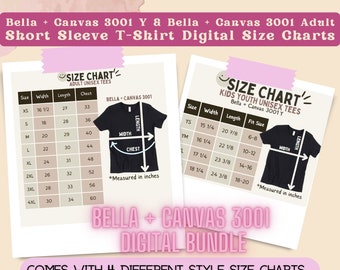 Bella and Canvas 3001 Y Size Guide, Bella and canvas 3001 sizing chart, Flat Lay Adult Unisex Short Sleeve Shirt, Digital Download