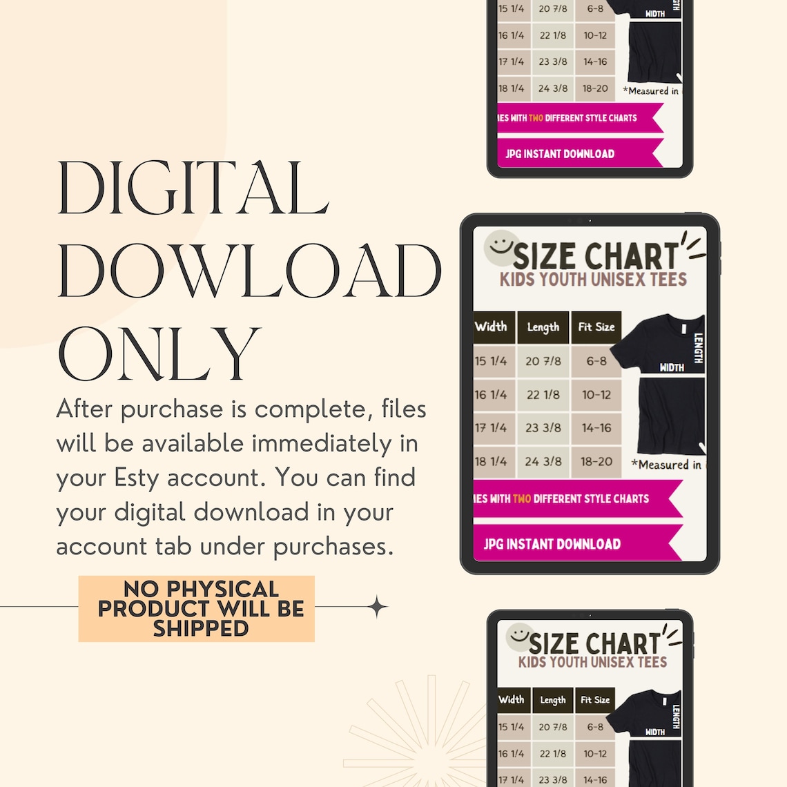 Gildan 18500B Youth Hooded Sweatshirt Size Chart, Digital File Size