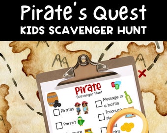 Pirate Scavenger Hunt, Pirate Birthday Party Game for Kids, Printable for kids, Pirate Activity, Indoor Scavenger Hunt, Pirate Treasure Hunt