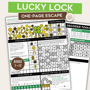St. Patrick’s Day One-Page Escape Room – Printable Holiday Party Game – Kids Puzzles – Mini Escape Room – Family Game Night – Classroom Fun