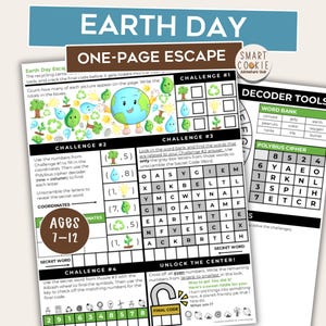 Earth Day One-Page Escape Room – Printable Classroom Game – Kids Puzzle Game – Mini Escape Room – Earth Day Activity – Family Game Night
