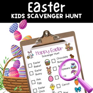 Búsqueda del tesoro de Pascua para niños, búsqueda del tesoro de Pascua en interiores con tarjetas ilustradas, juego de Pascua imprimible para niños, búsqueda del tesoro de Pascua para niños pequeños