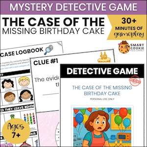 Kids Mystery Game, The Case of the Missing Birthday Cake, Detective Game for Kids Birthday, Escape Room Style, Printable Party Kit, Spy Game
