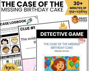 Kids Mystery Game, The Case of the Missing Birthday Cake, Detective Game for Kids Birthday, Escape Room Style, Printable Party Kit, Spy Game