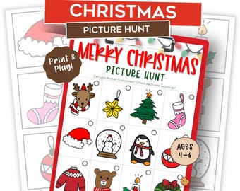 Christmas Scavenger Hunt for Kids – Printable Christmas Picture Hunt – Kids Holiday Game – Family Activity – Preschool Classroom Game