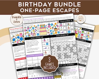 Birthday Escape Room Bundle – 3 One-Page Printable Escape Games – Birthday Party Games – Kids Puzzle Games – Family Game Night