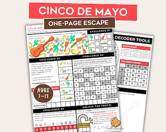 Cinco de Mayo One-Page Escape Room – Printable Kids Party Game – Kids Puzzle Game – Mini Escape Room – Family Game Night – Classroom Game