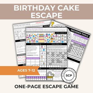 Birthday Cake Escape Room for Kids | One-Page Escape Puzzle | Printable Code Breaking Game | Ages 7–12