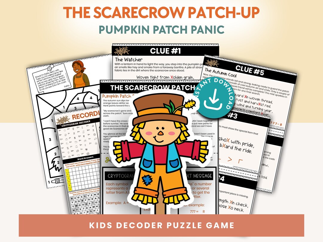 Kids Fall Puzzle Game | Printable Scarecrow Decoder Mystery | Ages 7-11 ...