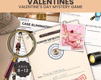 Valentine's Day Detective Mystery Game for Kids and Tweens, Printable Missing Valentines Party Game, Classroom, Family, Homeschool Activity