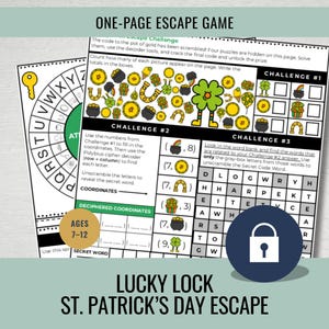 Escape Room del Día de San Patricio para Niños / Rompecabezas de escape del Día de San Patricio de una página / Rompecabezas de lógica imprimible / Edades de 7 a 12 años