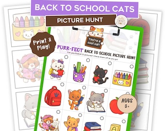 Back to School Cats Scavenger Hunt – Printable Picture Hunt – First Day of School Activity – Preschool & Kindergarten – Ages 3–5