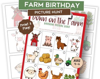 Farm Birthday Scavenger Hunt for Kids – Printable Farm Picture Hunt – Kids Birthday Party Game – Family Activity – Farm Treasure Hunt – PreK
