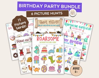 Birthday Scavenger Hunt Bundle – 6 Printable Picture Hunts for Kids – Preschool Birthday Party Games – Ages 3–5 – Classroom Activities
