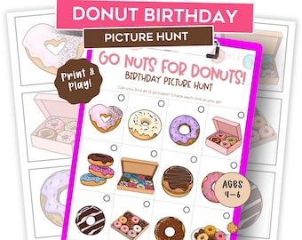 Donut Birthday Scavenger Hunt for Kids – Printable Donut Picture Hunt – Birthday Party Game – Family Activity – Sweet Treat Treasure Hunt