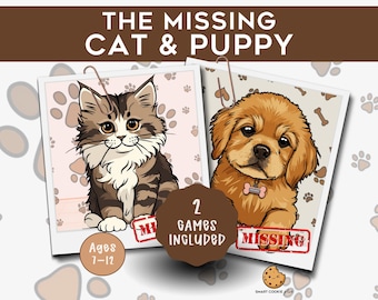Pet Detective Mystery Game for Kids | Printable Animal Mystery Game Bundle | Missing Puppy & Cat Cases | Ages 7–12