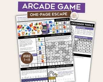 Arcade Game One-Page Escape Room – Printable Kids Party Game – Kids Puzzle Game – Mini Escape Room – Family Game Night – Classroom Game