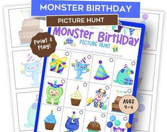 Monster Birthday Scavenger Hunt for Kids – Printable Monster Picture Hunt – Birthday Party Game – Family Activity – Monster Treasure Hunt