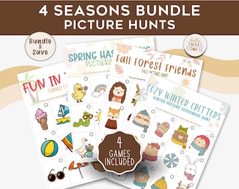 Four Seasons Picture Hunt Bundle – Printable Preschool Scavenger Hunts for Kids – Spring, Summer, Fall & Winter Activities – Ages 3–5