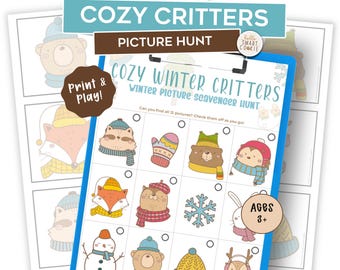 Winter Picture Scavenger Hunt for Kids – Printable Preschool Activity – Cozy Winter Critters – Winter Treasure Hunt – Ages 3–5