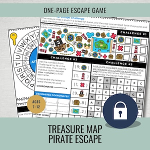 Treasure Map Escape Room for Kids | One-Page Pirate Escape Puzzle | Printable Logic Puzzle | Ages 7–12
