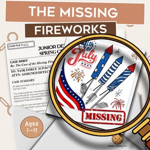 Juego de misterio y detectives para niños del 4 de julio / Juego imprimible del 4 de julio / El caso de los fuegos artificiales desaparecidos / Edades: 7–12