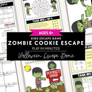 Printable Zombie Escape Room for Kids | Halloween Escape Game | 10 Puzzle Challenge | Classroom Party Activity | Instant Download