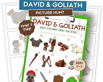 David & Goliath Picture Hunt for Kids – Printable Bible Scavenger Hunt – Sunday School Activity – Church Game – Preschool Bible Activity