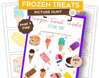 Speurtocht met bevroren lekkernijen – Printbare fotopuzzel voor kinderen – Zomerfeestspel – IJs- en ijslollyactiviteit – Leeftijd 3-5 jaar – Zonder schermtijd