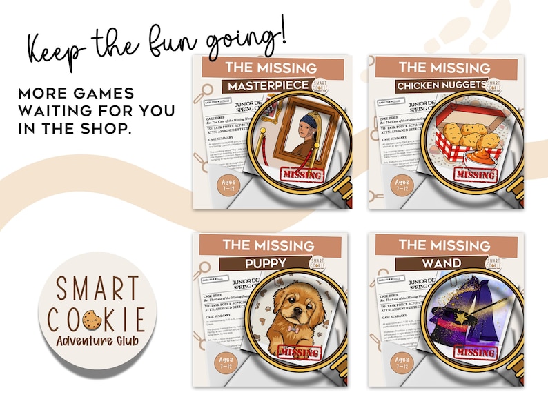 More printable mystery and puzzle games for kids from Smart Cookie Plus shop