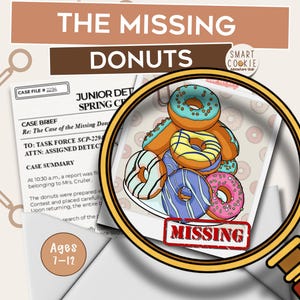 Juego de misterio y detectives para niños / Juego imprimible para fiestas de cumpleaños / El caso de las donas desaparecidas / Edades: 7–12