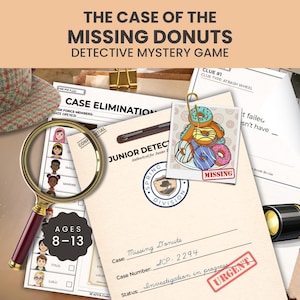 Verjaardagsfeestje detective mysteriespel voor kinderen van 8-13 jaar – De zaak van de verdwenen donuts – Printbare activiteit voor verjaardagsfeestjes en in de klas