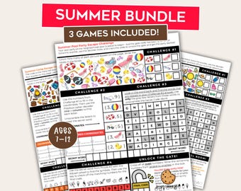 Summer Escape Room Bundle – 3 One-Page Escape Rooms – Kids Printablle Puzzle Games – Family Game Night – Summer Birthday Party Game