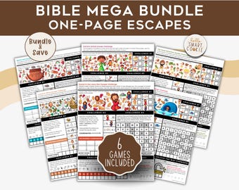Bible Escape Room Mega Bundle – 6 One-Page Bible Escape Games for Kids – Sunday School Printables – Church Games – Family Bible Games