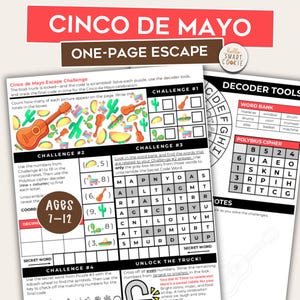 Cinco de Mayo One-Page Escape Room – Printable Kids Party Game – Kids Puzzle Game – Mini Escape Room – Family Game Night – Classroom Game