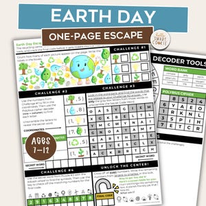 Earth Day One-Page Escape Room – Printable Classroom Game – Kids Puzzle Game – Mini Escape Room – Earth Day Activity – Family Game Night