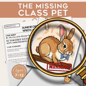 Juego de misterio y detectives para niños / Juego escolar imprimible / El caso de la mascota desaparecida de la clase / Edades: 7-12 años