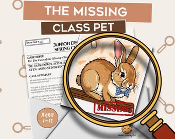 Gioco di mistero "Detective dell'animale domestico di classe" per bambini / Gioco stampabile per la scuola / Il caso dell'animale domestico scomparso / Età 7-12 anni