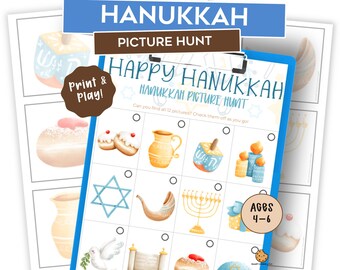 Hanukkah Scavenger Hunt for Kids – Printable Hanukkah Picture Hunt – Holiday Party Game – Family Activity – Preschool Classroom Activity