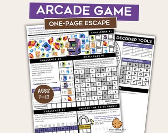 Arcade Game One-Page Escape Room – Printable Kids Party Game – Kids Puzzle Game – Mini Escape Room – Family Game Night – Classroom Game