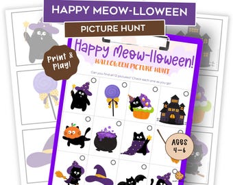 Halloween Scavenger Hunt for Kids – Printable Halloween Cat Picture Hunt – Kids Halloween Game – Family Activity – Preschool Classroom Game