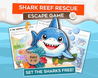 Shark Escape Room for Kids – Printable Ocean Rescue Escape Game – Shark Week Activity – Summer Printable – Family Game Night – Ages 8–13