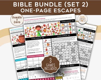 Bible Escape Room Bundle for Kids – 3 One-Page Bible Escape Games – Sunday School Printables – Church Games – Family Bible Games – Set 2