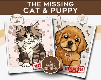 Cat & Puppy Detective Games Bundle – Printable Mystery Games for Kids – Classroom Party Activity – Homeschool Game – Ages 7–12