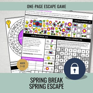 Spring Break Escape Room for Kids | One-Page Spring-Themed Escape Puzzle | Printable Logic Puzzle | Ages 7–12