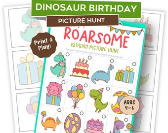 Dinosaur Birthday Scavenger Hunt for Kids – Printable Dinosaur Picture Hunt – Birthday Party Game – Family Activity – Dino Treasure Hunt